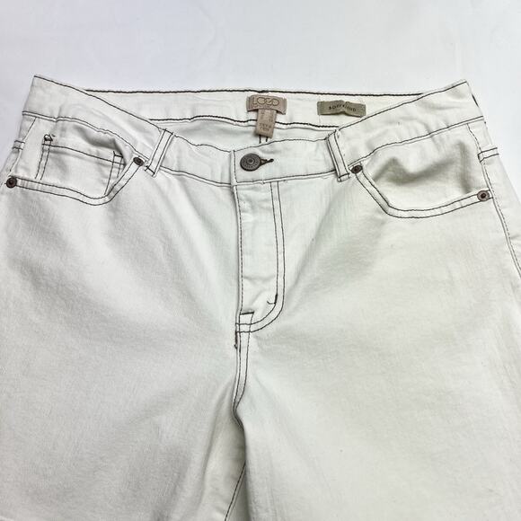 LOGO Lavish Women’s Patchwork Cropped Straight Leg Jeans Cream Denim Size 10 - Picture 3 of 13